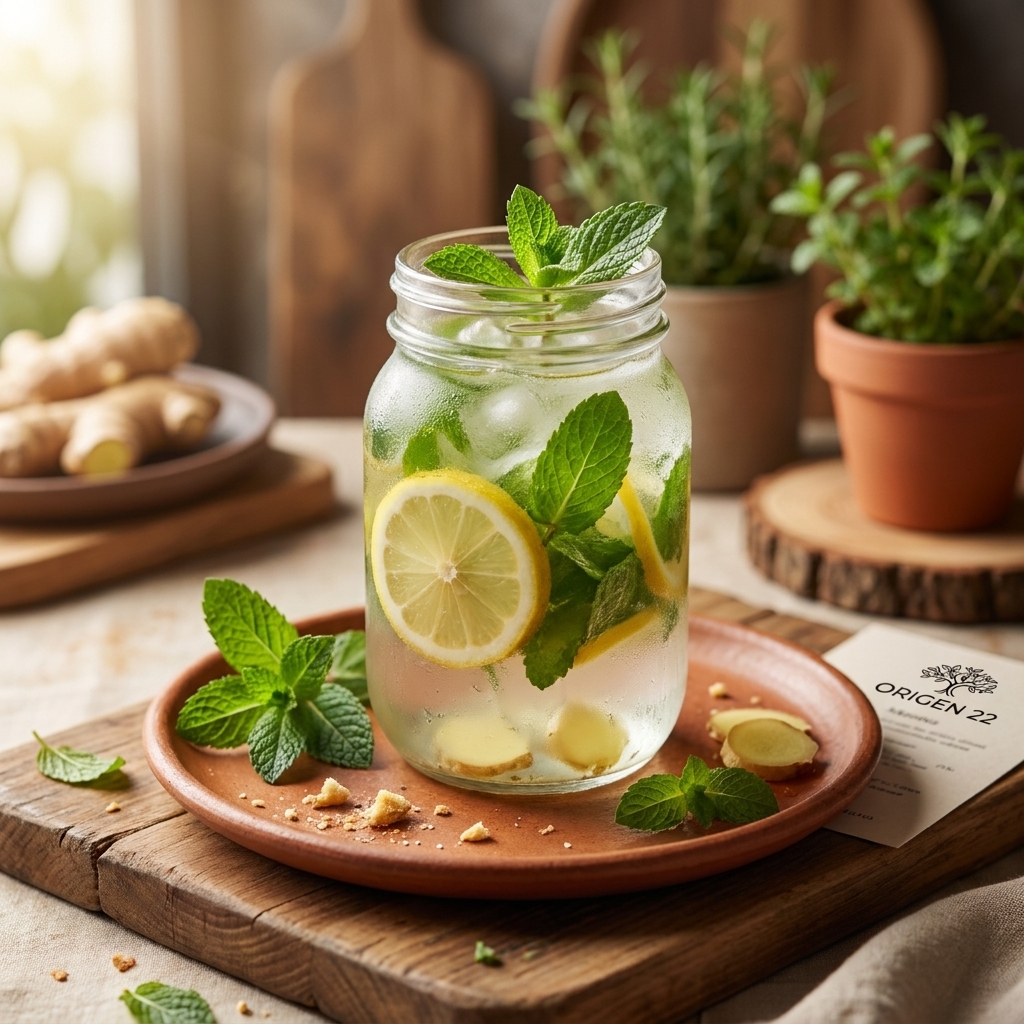 Jarra de limonada menta y jengibre