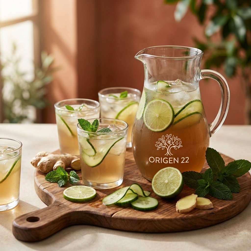 Agua saborizada lima, pepino y jengibre