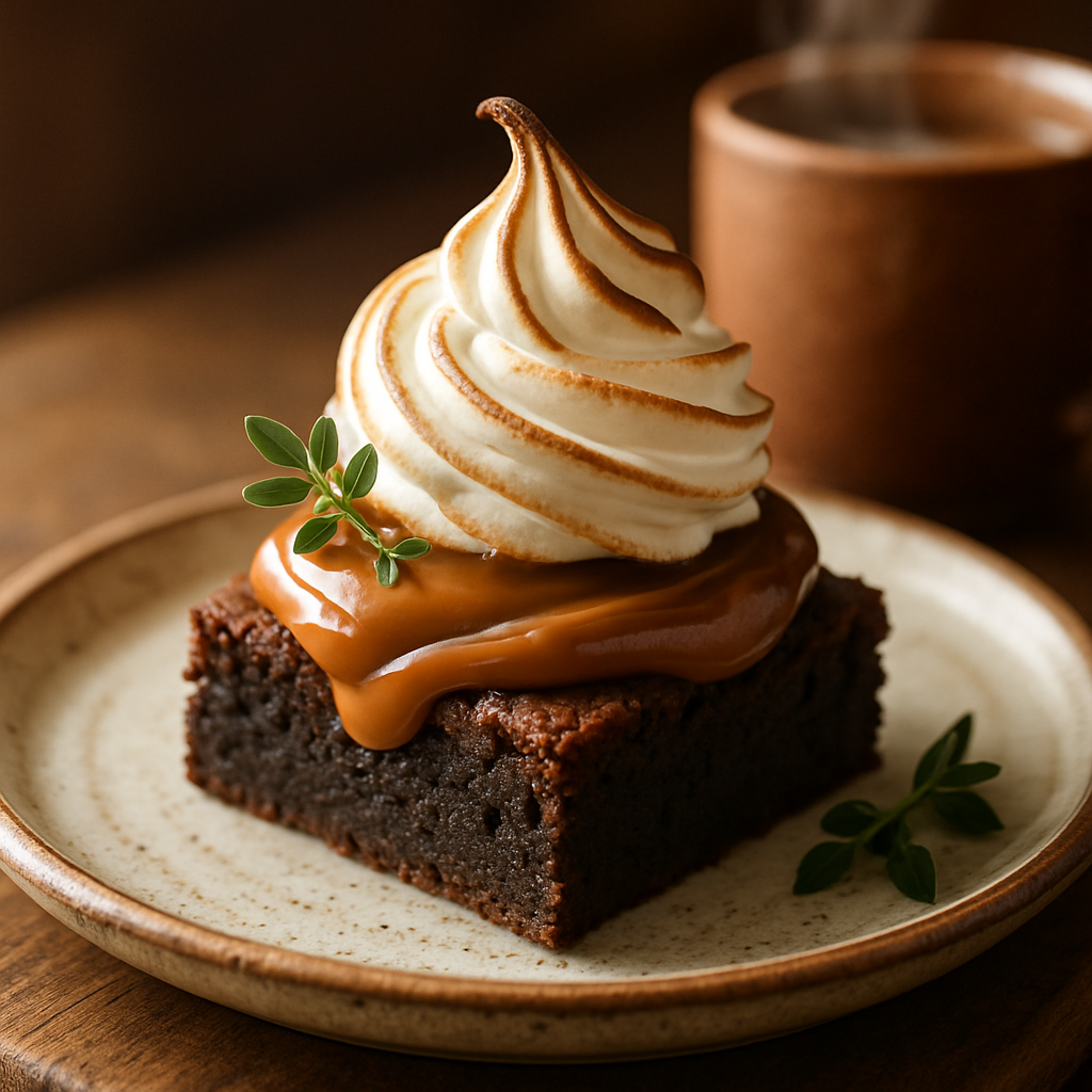 Brownie con dulce de leche y merengue