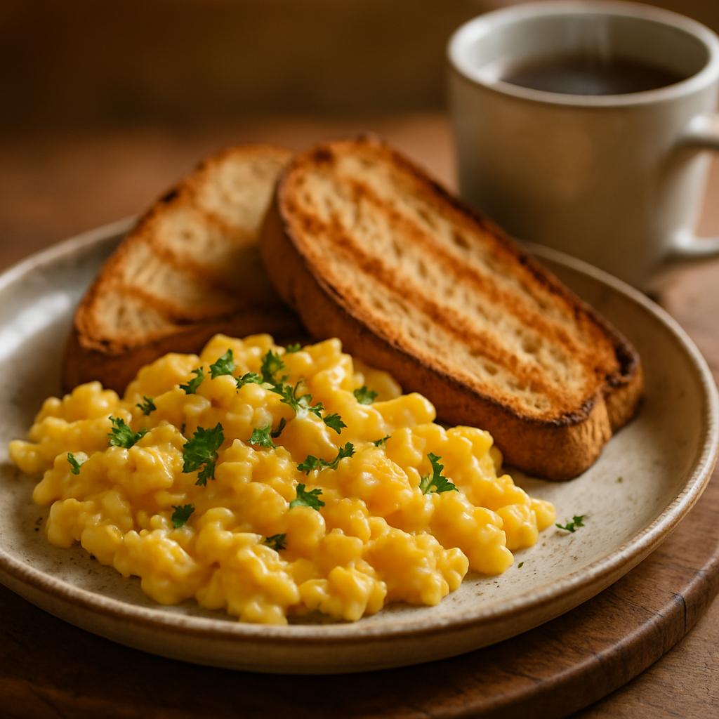 Huevos revueltos + tostada de pan de campo